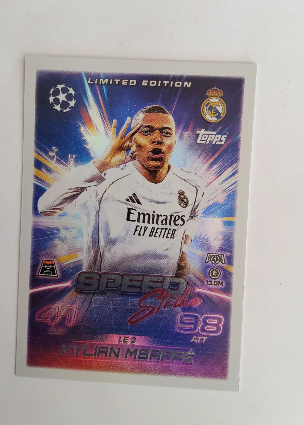 Fussballkarte: Kylian Mbappé, Real Madrid, Topps Match Attax 2024, Limited Edition Speed Strike LE 2